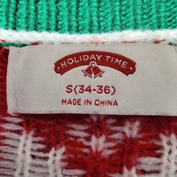 Holiday Time Unisex Christmas Sweater Sz S 34/36 Santa Claus Holding Gift Bag - Picture 3 of 12